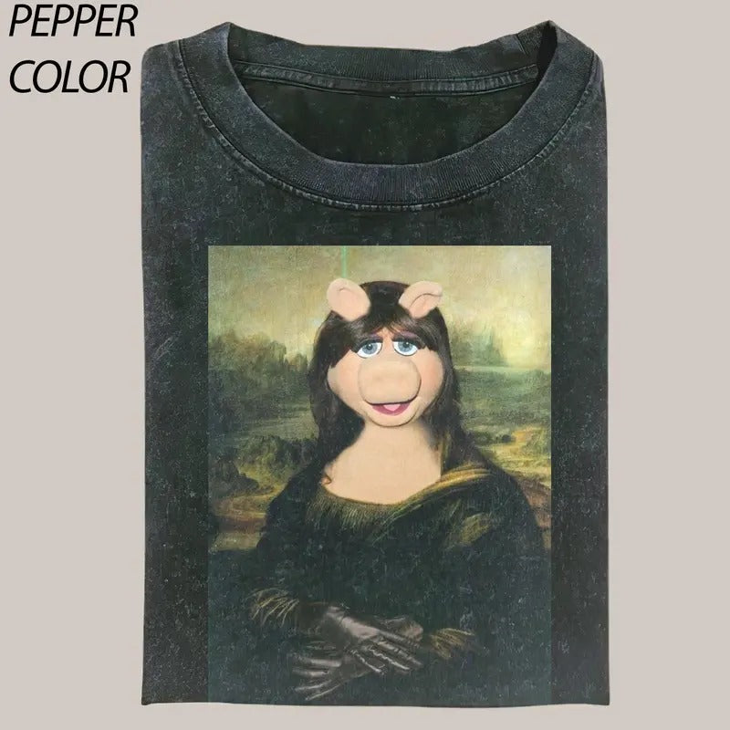 Vintage Cute Piggy Graphic Unisex Shirt, Cartoon Characters T-shirt, Funny Meme Graphic Tee, Valentine's Gift, Gift for Boyfriend Girlfriend's