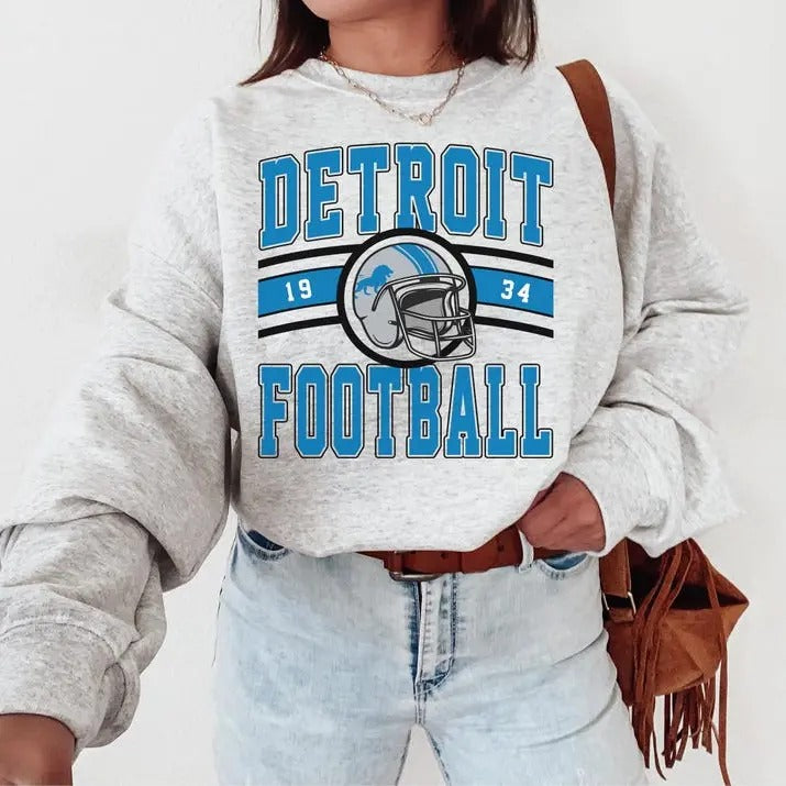 Vintage Detroit Football Crewneck Sweatshirt, Detroit Sweatshirt, Retro Detroit Football Sweatshirt, Detroit Fan Gift...