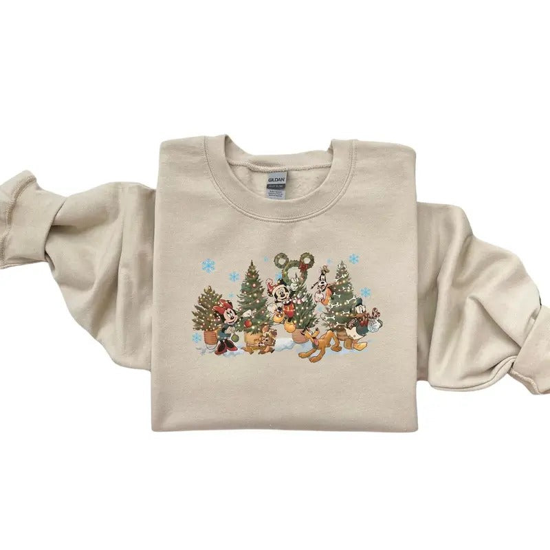 Vintage Di-ney Christmas Tree Sweatshirt, M-ckey And Friends Christmas Sweatshirt, Vintage Di-ney Christmas