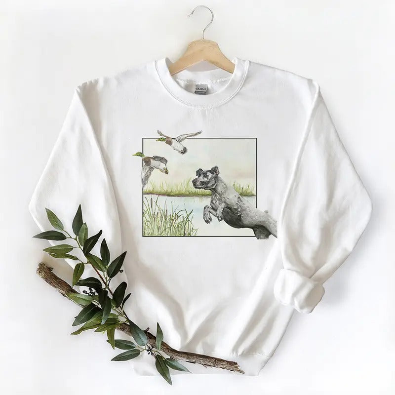 Vintage Dog Hunting Mallard Duck Unisex Sweatshirt Hello Hunting Season Hoodie, T-shirt, Nature Animal Lover Cotton