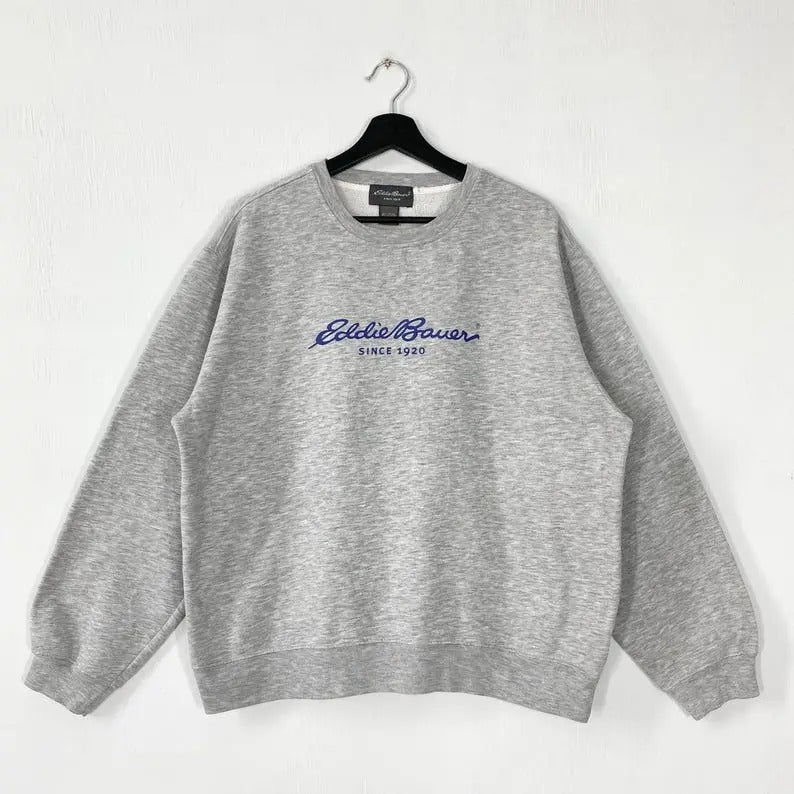 Vintage Eddie Bauer Sweatshirt Eddie Bauer Crewneck Eddie Bauer Sweater Pullover Outdoor Outfitters Bauer Print Logo Menswear Athletic Black Collar Tops Hoodie Casual