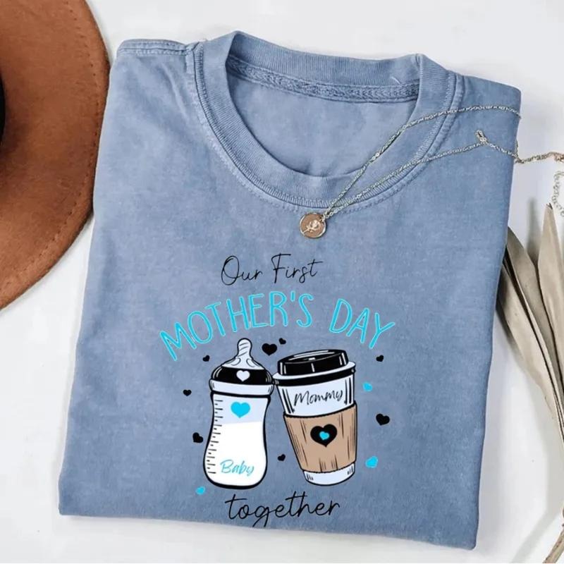Vintage First Mothers Day 2025 T-shirt, our first mothers day shirt, new mommy gift, mothers day matching outfit, mom girl baby shirt,mom boy baby tee