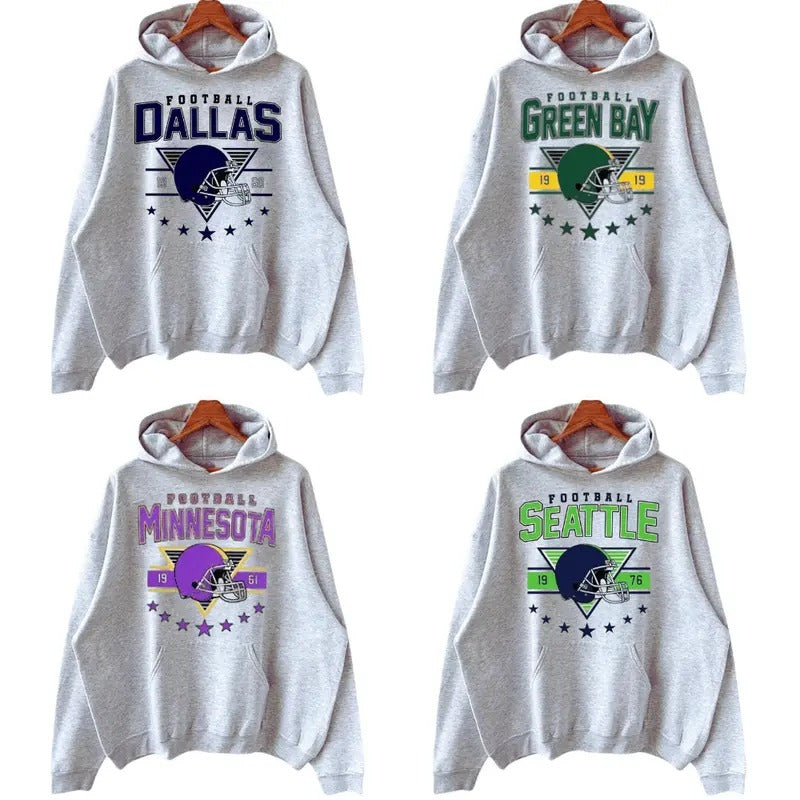 Vintage Football Team Sports Grey Hoodie, Football Thowback All Teams Hoodie, Vintage Graphic Tees, Sport Graphic Shirts, Unisex Hoodie