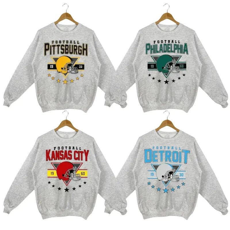 Vintage Football Team Sports Grey Sweatshirt, Football Thowback All Teams Sweatshirt, Vintage Graphic Tees, Sport Graphic Shirts, Unisex Sweatshirts