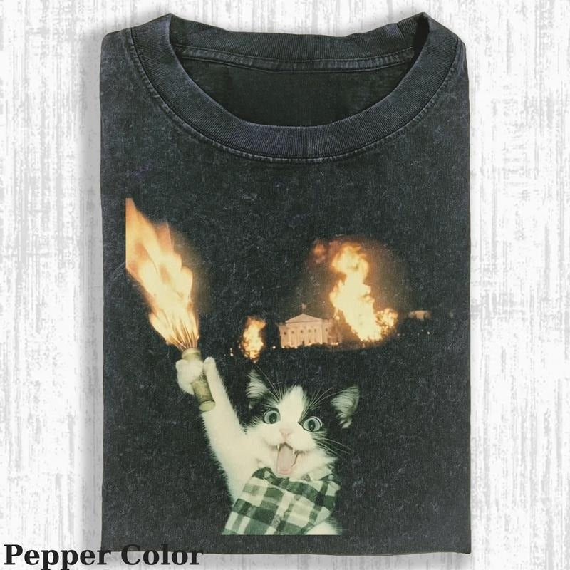 Vintage Funny Rebellious Cat T-shirt, Love Cats Tshirt- Meme Tshirt- Top Menswear