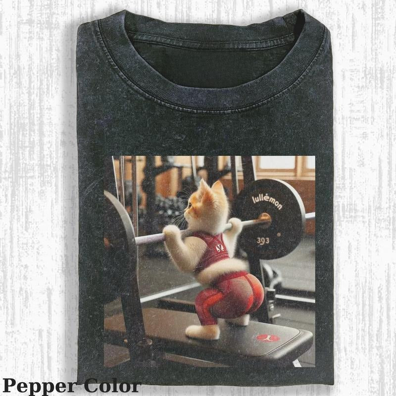 Vintage Girl Cat Gym T-shirt, Cat T-shirt, Cute Cat Shirt, Love Cat Tshirt, Meme Cringe Funny Dumb Shirts, Unisex Shirt Menswear Womenswear Streetwear