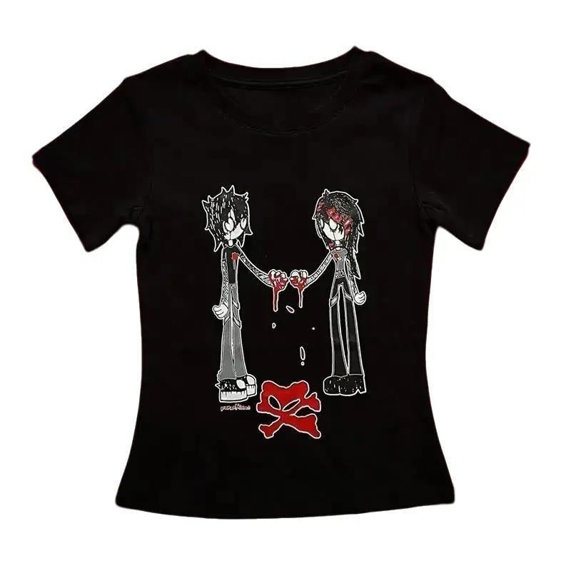 Vintage Gothic Emo Girl Baby Tee, Summer Top 90s, Y2k Top Women Streetwear, Grunge 2000s, Women Fitted T-Shirt, Casual Cotton Short Sleeve, Gift For Girlfriend