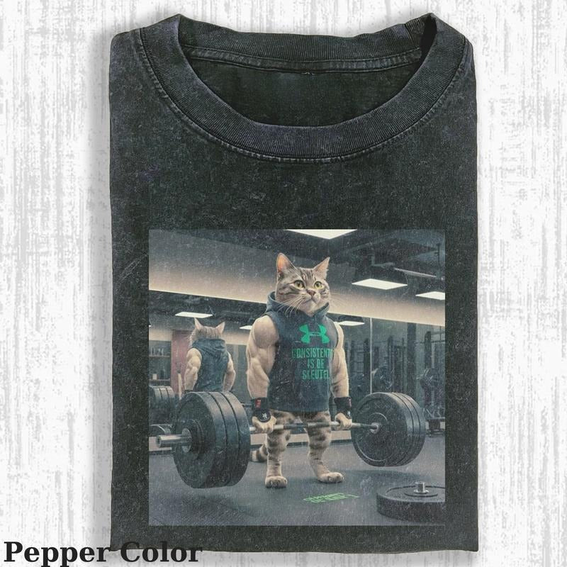 Vintage Gym Cat T-shirt, Gym Cat T-shirt, Cute Cat Shirt, Love Cat Tshirt- Meme Cringe Funny Dumb Shirts, Unisex Shirt Menswear Womenswear Streetwear