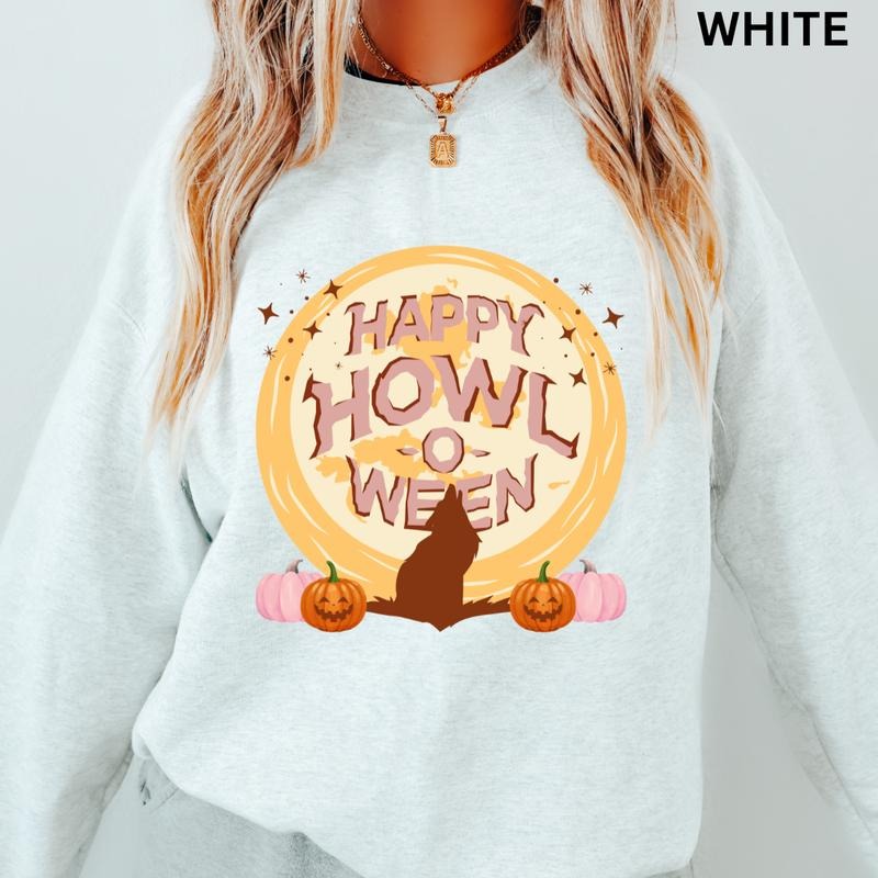 Vintage Halloween Crewneck, Happy Howl-O-Ween Sweatshirt, Dog Halloween Crewneck Casual Comfort