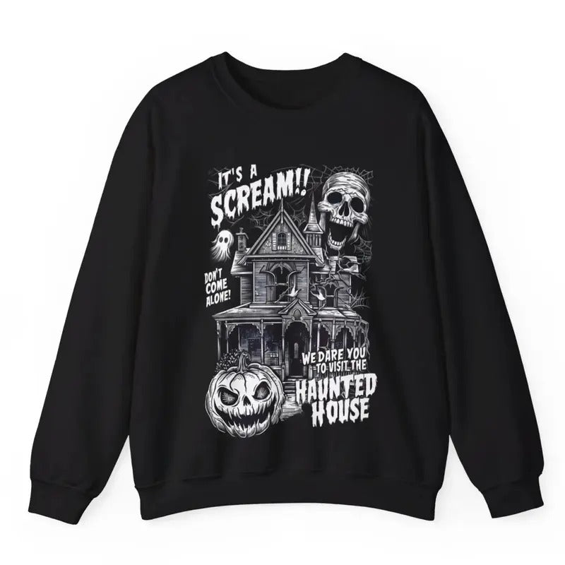 Vintage Halloween Scream Sweatshirt, Haunted House Crewneck Sweatshirt, Horror Movie Gifts, Halloween Sweatshirt, Skull Shirt