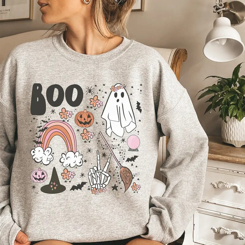 Vintage Halloween Sweatshirt Halloween Sweater Halloween Shirts For Women Halloween Crewneck Cotton Womenswear