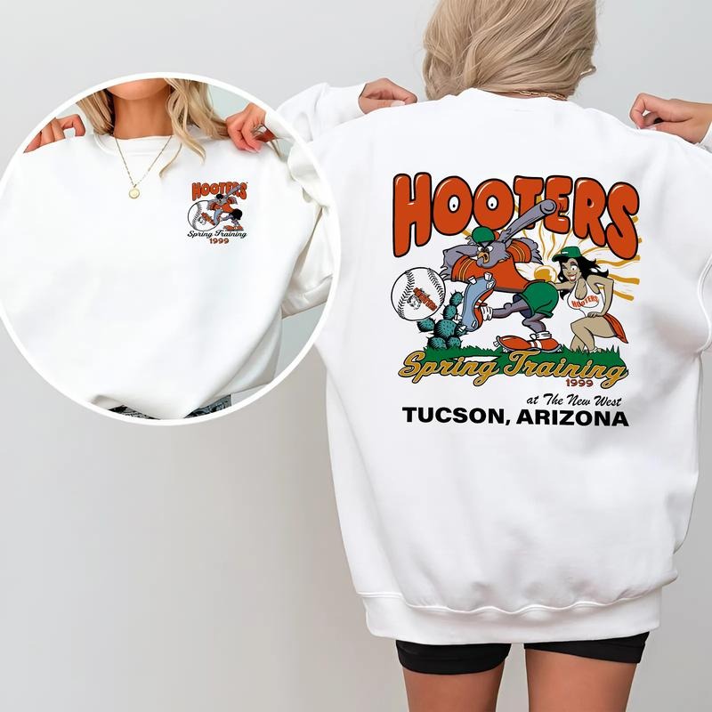 Vintage Hooters Spring Training 1999 Sweatshirt, 2-Sided Graphic Pullover for Men and Women, Tucson Arizona Baseball Streetwear Top
