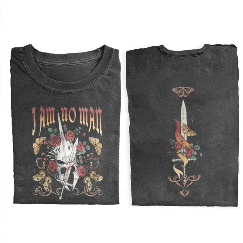 Vintage I am No Man Double Sided Graphic Tee - Eowyn - Witch King - LOTR - The Lord of The Rings Movie Shirt - Middle Earth - JRR Tolkien Menswear Top