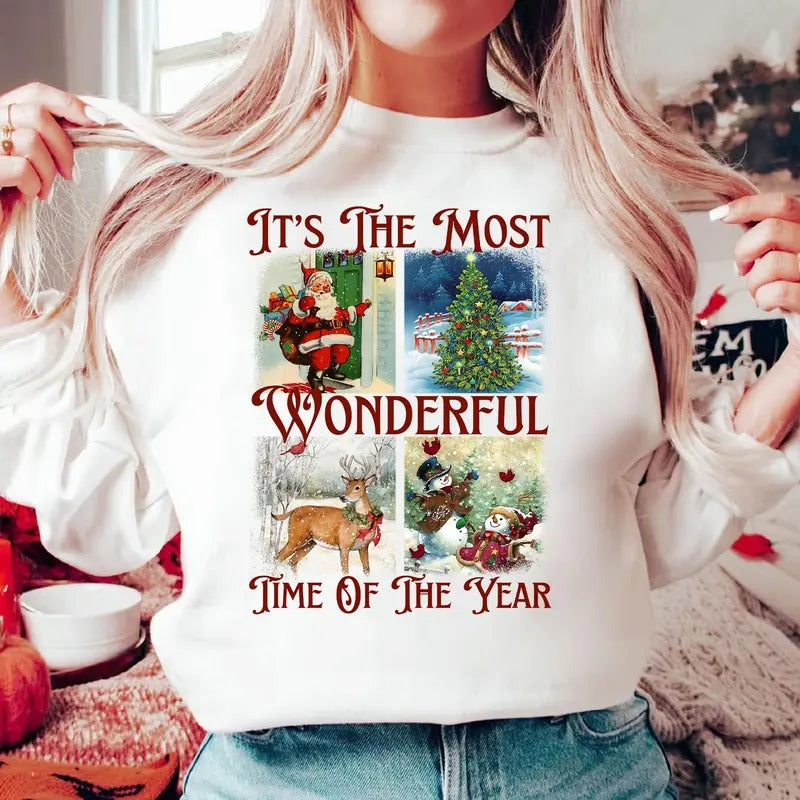 Vintage It's The Most Wonderful Time Of The Year Shirt Santa Claus Shirt Vintage Christmas Shirt Christmas Shirt Reindeer Snowman Shirt