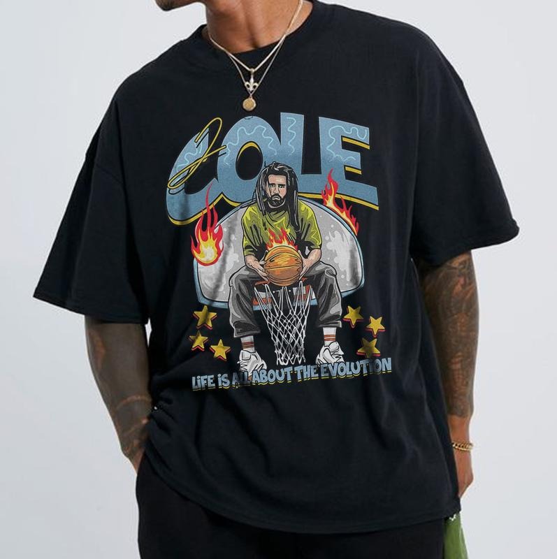 Vintage J Cole Life Is All About The Evolution T-shirt Streetwear Man Menswear Top