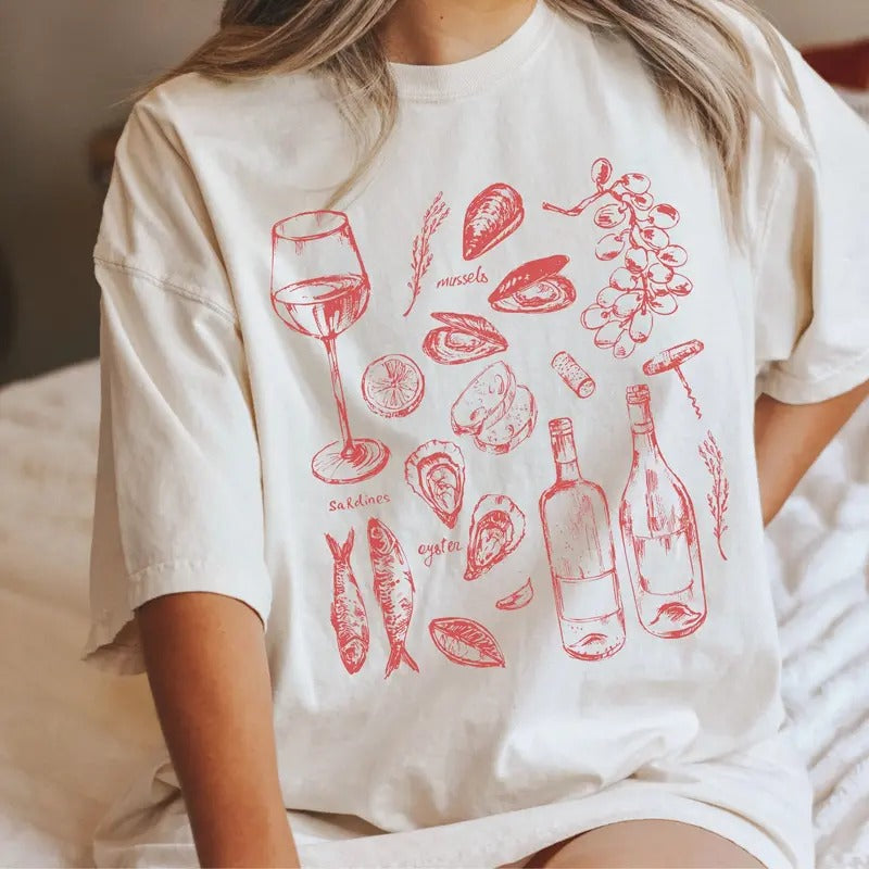 Vintage La Dolce Vita, Italy Shirt, Ciao Bella, Sardines, Tomato Girl Summer, Tinned Fish Shirt, Ocean Inspired Style T-Shirt Cotton Womenswear