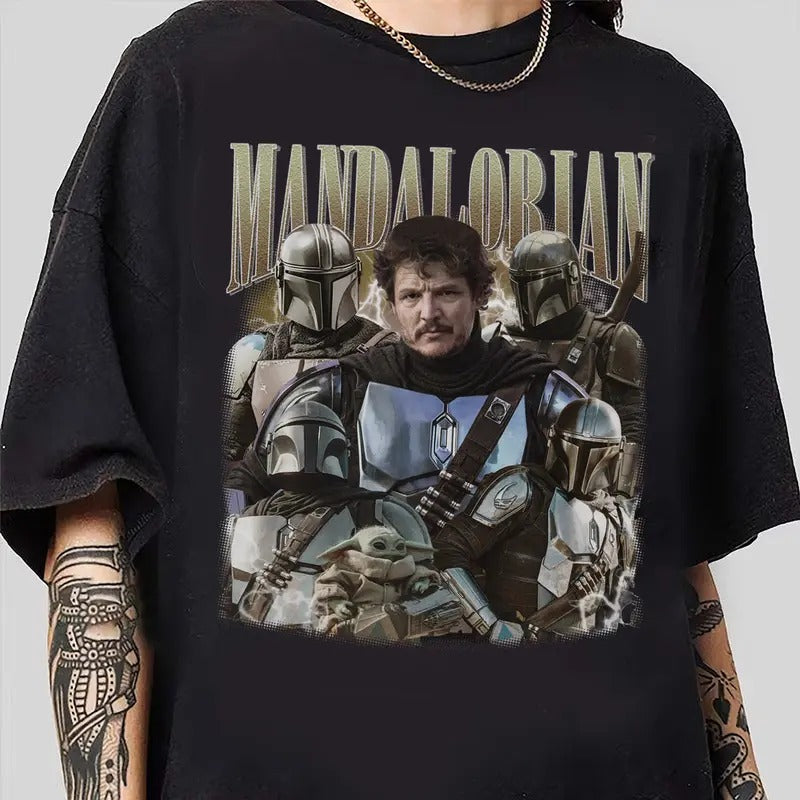 Vintage Mandalorian, Pedro Pascal Tribute Celebrity Shirt, Actor PEDRO PASCAL Shirt, Narco Pedro Pascal Fans Gift, Retro 90sGift Merch