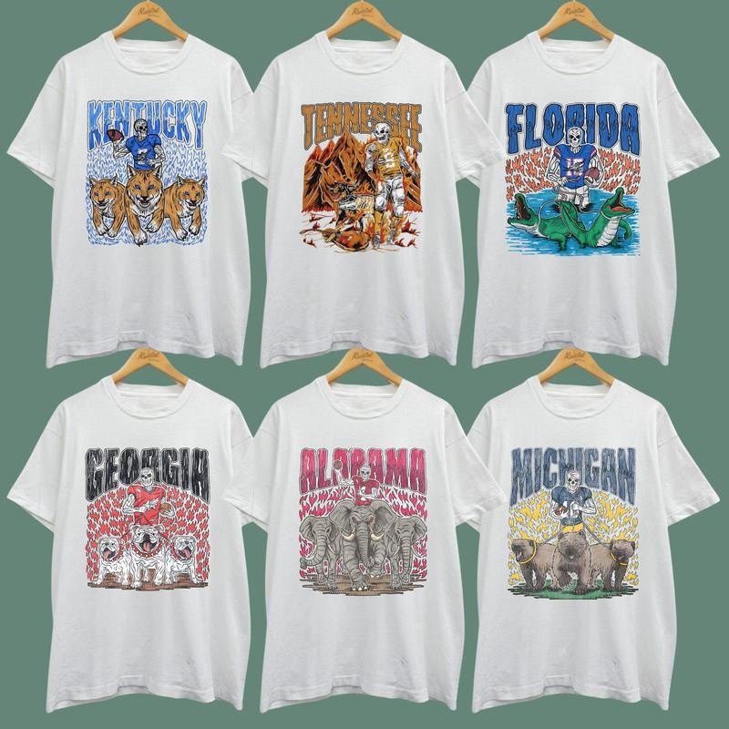 Vintage NCAA College Football T-Shirt, Skeleton Mascot Game Day Tee, All Teams NCAA Football Shirt, Gift for NCAA Fans