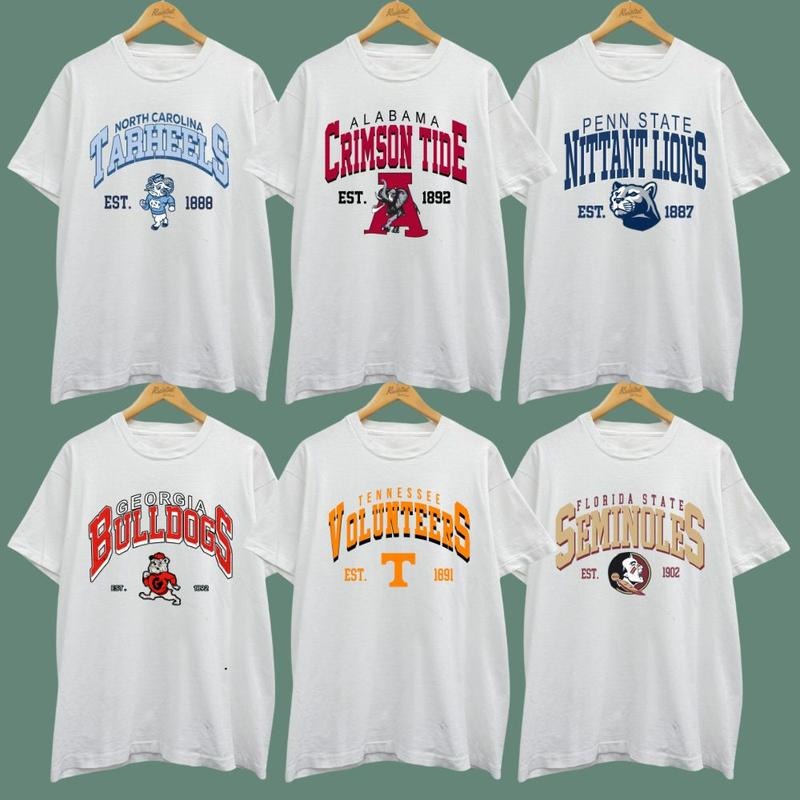 Vintage NCAA College Teams T-Shirt, All Teams Graphic Unisex Crewneck, Gift for Sports Fans