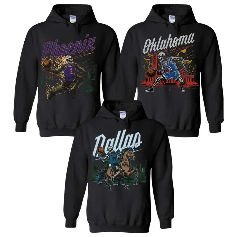 Vintage Oklahoma Basketball Hoodie, Dallas Basketball Hoodie, All Teams Basketball - Graphic Tees - Skeleton Sweatshirt - Gift Shirt men's sweatshirts
