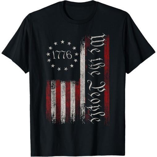 Vintage Old American Flag Patriotic 1776 We The People USA T-Shirt Made in USA