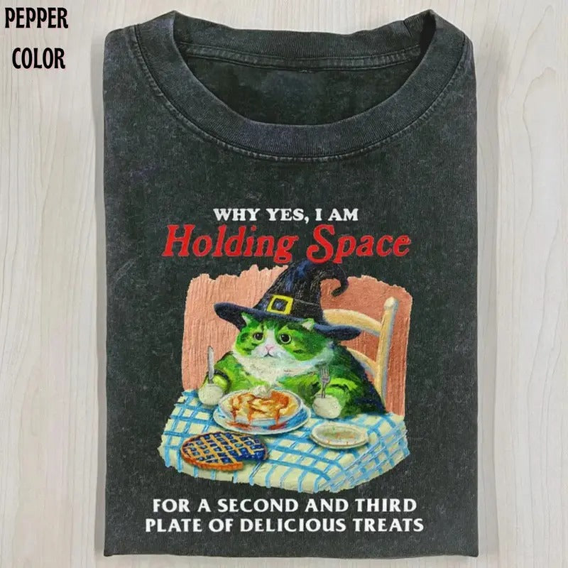 Vintage Pls Hold Space For Me T-shirt T-shirt, Funny Cats Graphic Tee, Cat Lover Womenswear Top