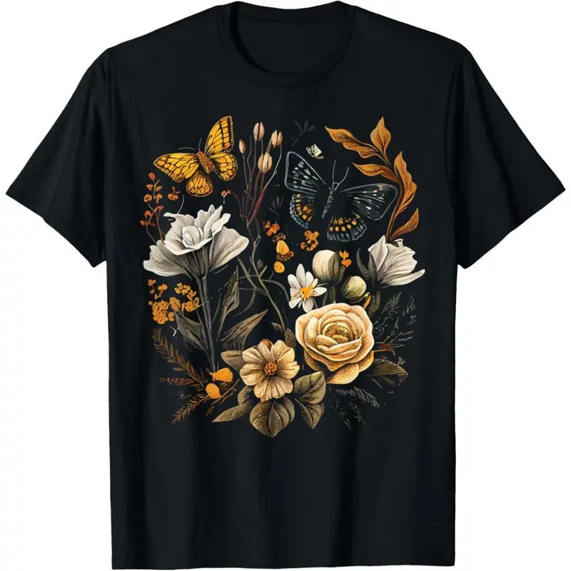 Vintage Pressed Flowers Butterflies Floral Boho Wildflowers T-Shirt made in usa Hoodie, Sweatshirt | WearSparks.com