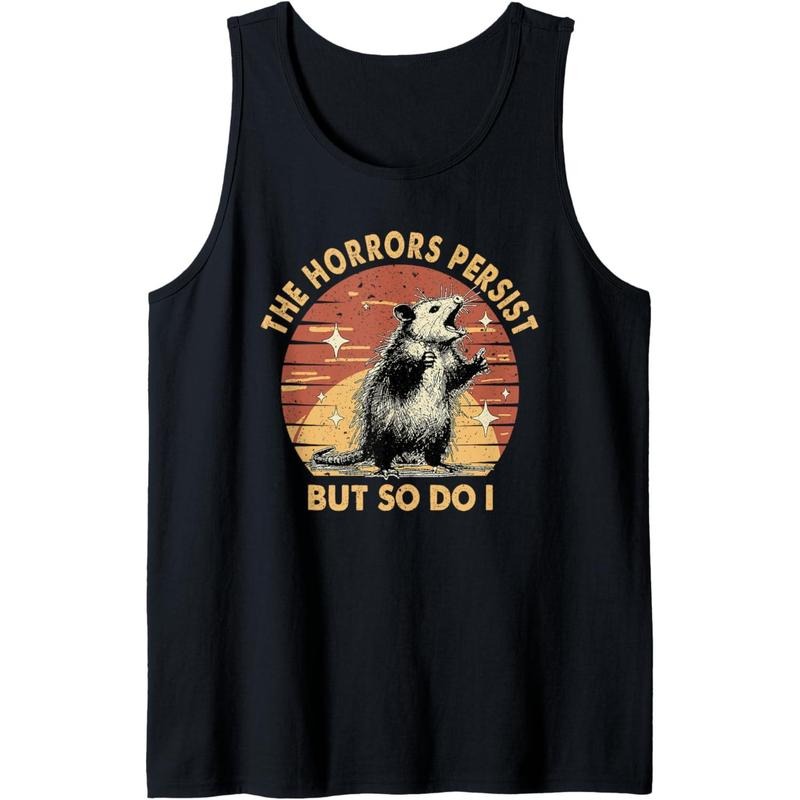 Vintage Racoon The Horrors Persist But So Do I Mental Health Tank Top Made in USA