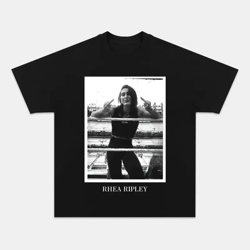 Vintage Rhea Ripley T-Shirt, Unisex Tee, WWE Pro Wrestling Graphic Shirt, Merch Tee, Streetwear Clothes Menswear Top Round Neck Tshirt Gamis Crewneck