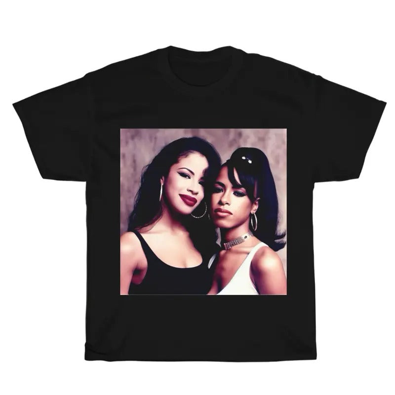 Vintage Selena and Aaliyah Graphic Unisex Shirt, Bootleg Rap Design Shirt, Baby Girl Clothing, Rap Gift for Him Her Crewneck Streetwear Menswear Top