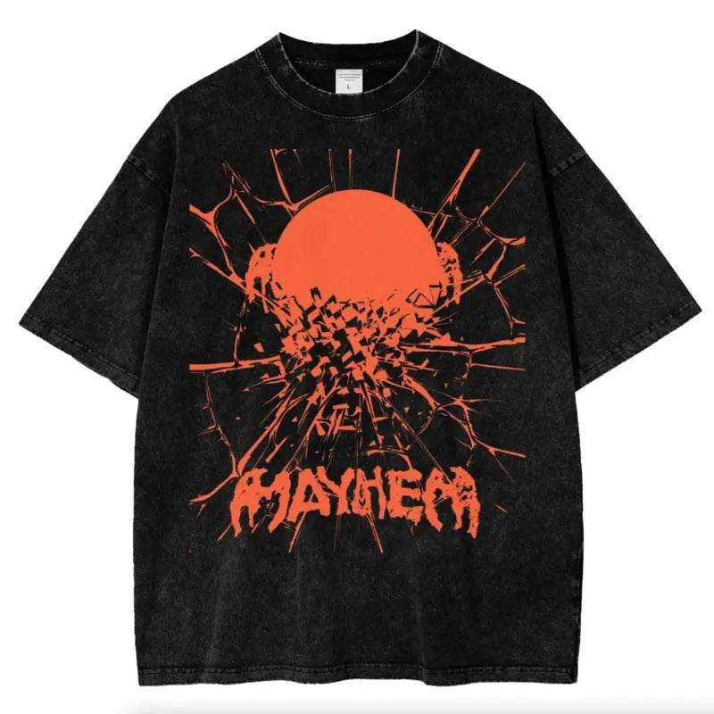 Vintage Shattered Mirror MAYHEM Washed T-Shirt, Retro 90's Bootleg Tee, Movie Washed Shirt