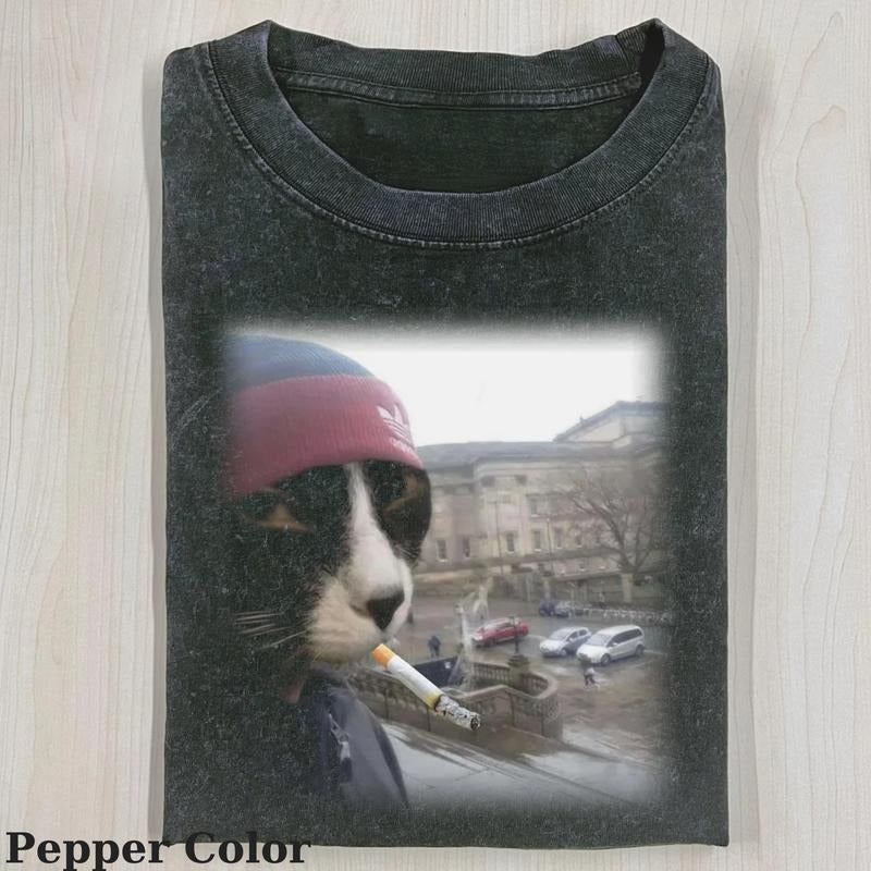 Vintage Smoking Cat T-shirt, Smoking Cat T-shirt, Cute Cat Shirt, Love Cat Tshirt- Meme Cringe Funny Dumb Shirts, Unisex Shirt Menswear Womenswear Streetwear