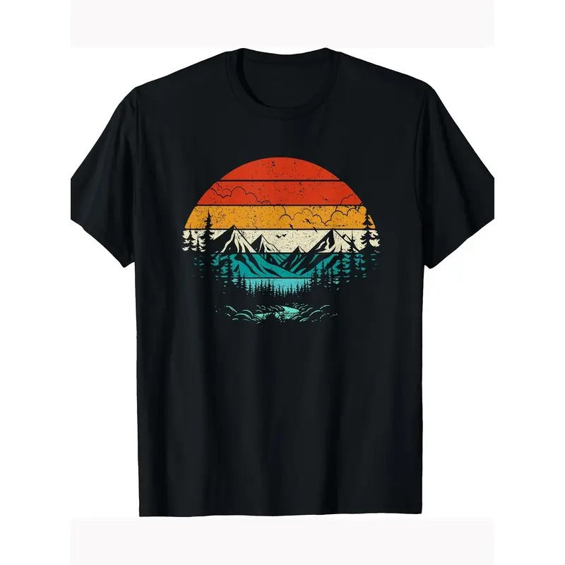 Vintage Sunset Camping Nature Outdoor Hiking T-shirt 100% cotton T-shirt Made in USA