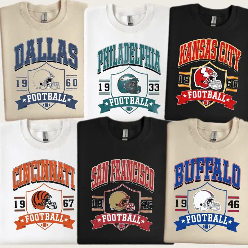 Vintage Sweatshirt All Teams Football, Vintage Football Sweatshirt, Dallas Football, Kansas City Football, Philadelphia Football Classic Cotton