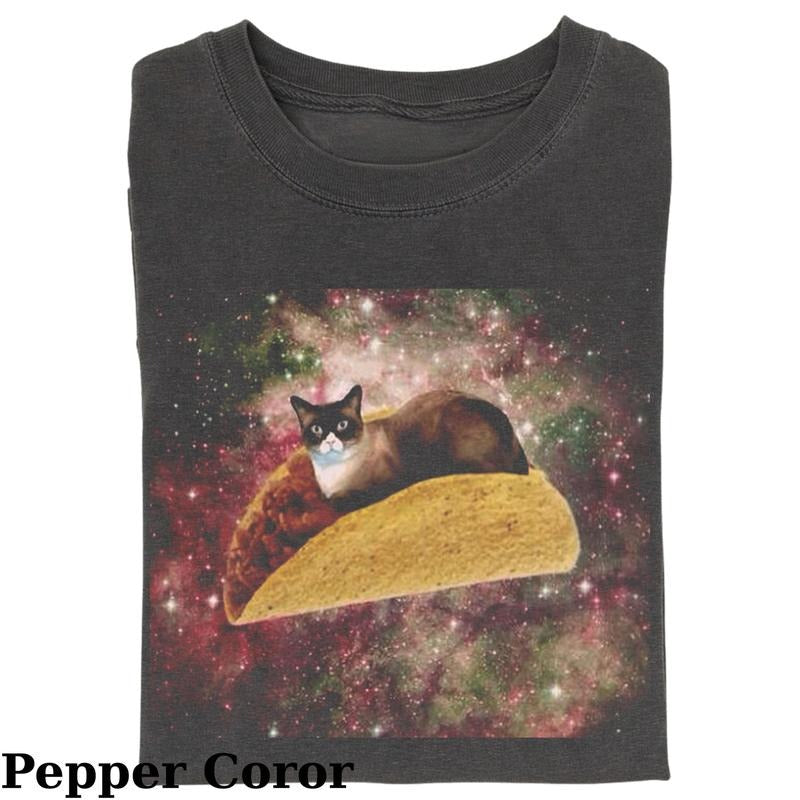 Vintage Taco Cat in Space T-shirt, Fantasy Kitten Tshirt, Cute Cat Shirt, Love Cat Tshirt, Meme Cringe Funny Dumb Shirts, Unisex Shirt Menswear Womenswear Streetwear