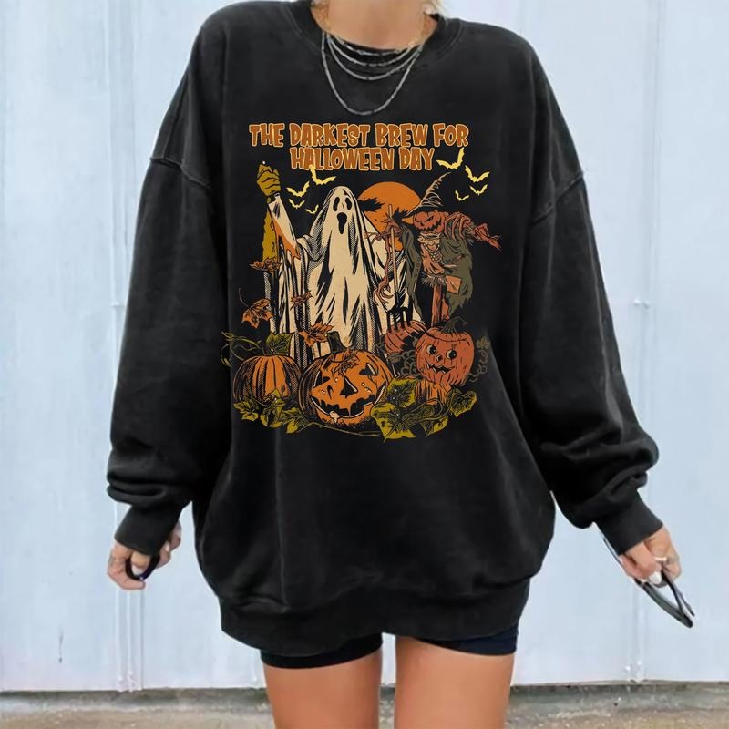 Vintage The Darkest Brew For Halloween Day Sweatshirt, Pumpkin Spooky Season Shirt, Halloween Sweatshirt, Scarecrow Shirt, Halloween Night Tee, Fall Halloween Gift Shirt, Ghost Halloween Pumpkin Shirt
