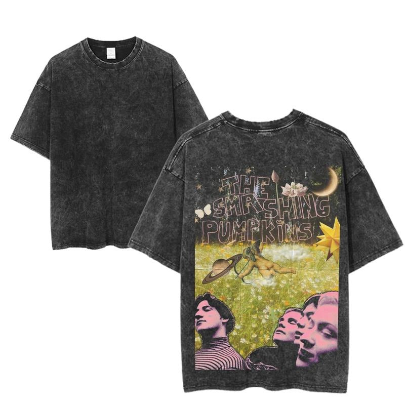 Vintage The Smashing Pumpkins World Tour T-Shirt, Retro Rock Band Tee, Double-Sided Graphic Design, Casual Streetwear, Unisex Cotton Shirt