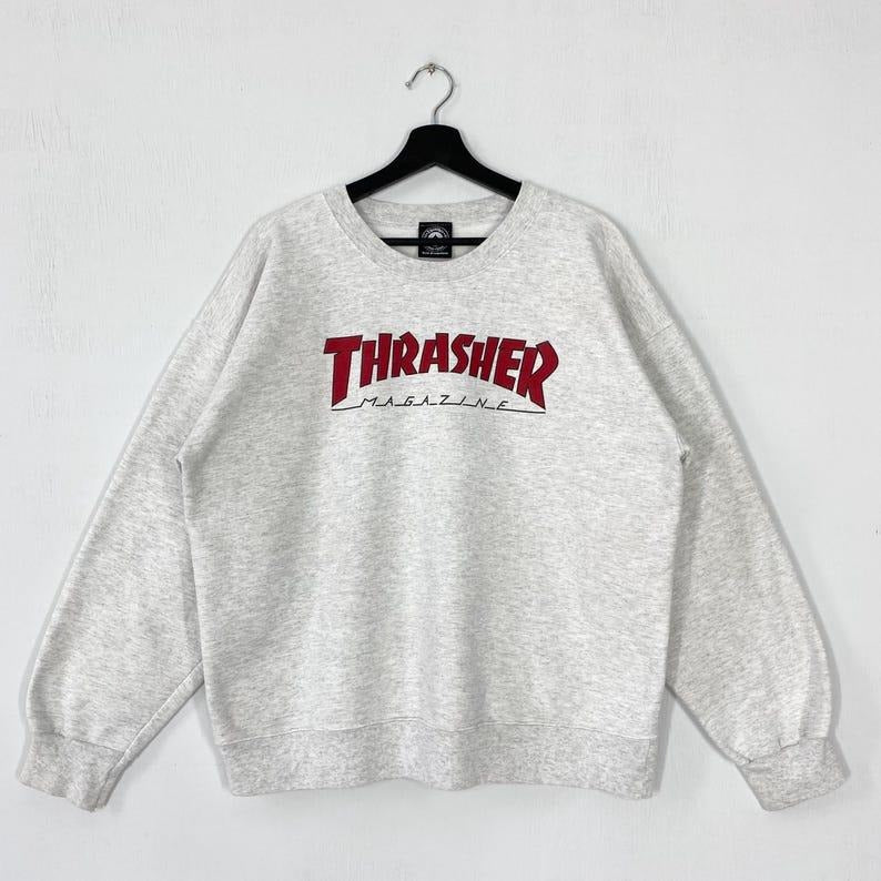 Vintage Thrasher Sweatshirt Thrasher Crewneck Thrasher Sweater Pullover Thrasher Magazine Skateboard Thrasher Print Logo Menswear Athletic Tops Unisex