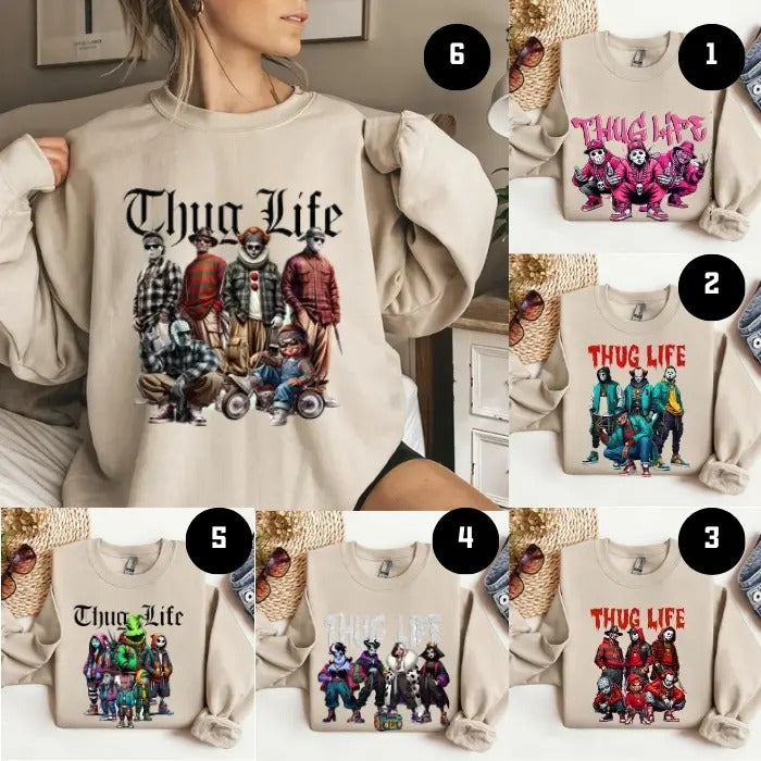 Vintage Thug Life Scary Movie Shirt, Movie Killer Shirt, Scary Halloween Sweatshirt, Scary Friend Tee, Retro Halloween Vibes Shirt