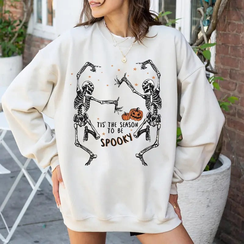 Vintage Tis The Season To Be Spooky Halloween Sweatshirt, Spooky Season Sweater, Dancing Skeleton Sweatshirt, Retro Ghost Halloween Shirt, Pumpkin Halloween Shirt, Gift For Halloween, Fall Sweatshirt