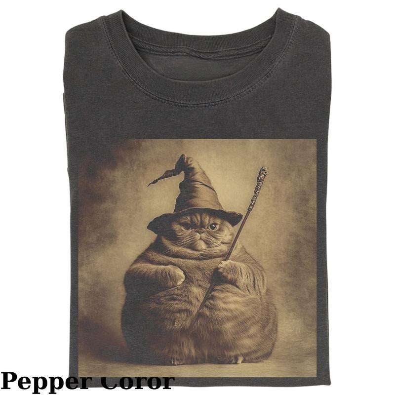 Vintage Wizard Cat Cute T-shirt, Fantasy Kitten Tshirt, Cute Cat Shirt, Love Cat Tshirt, Meme Cringe Funny Dumb Shirts, Unisex Shirt Menswear Womenswear Streetwear