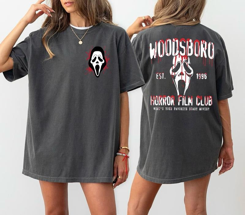 Vintage Woodsboro Shirt, Ghostface Sweatshirt, Halloween Film Club Shirt, Retro Halloween Sweatshirt, 90s Movie Shirt, Scary Movie Characters Sweatshirt