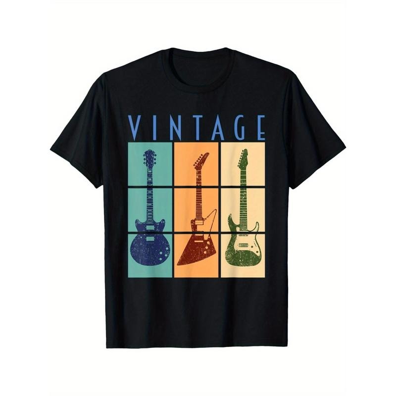 Vintage guitar Cool classic guitar art design T-shirt Made in USA