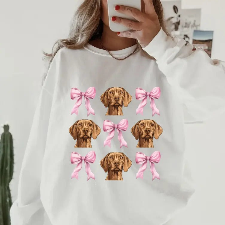 Vizsla with Bows Sweatshirt ~ Sweatshirt Unisex Apparel Relaxed Fit Printed in the USA Clothing Womenswear Casual and Comfortable