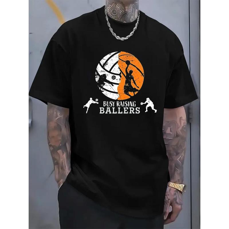 Volleyball Print T-Shirt, Casual Crew Neck Short Sleeve Comfort Tee Top For Spring & Summer, Men's Clothing made in usa