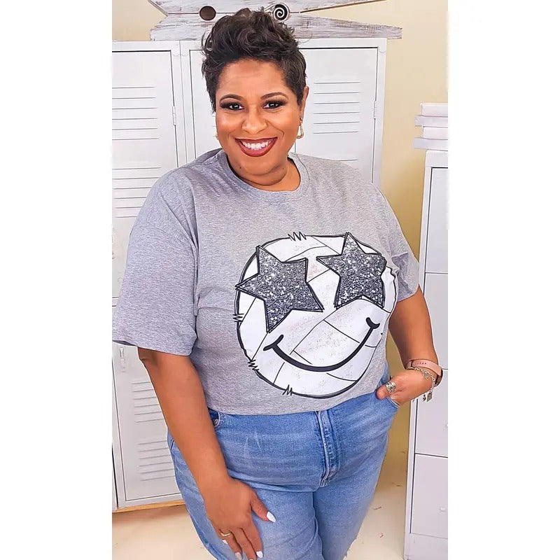 Volleyball Star Smiley Graphic T-Shirt