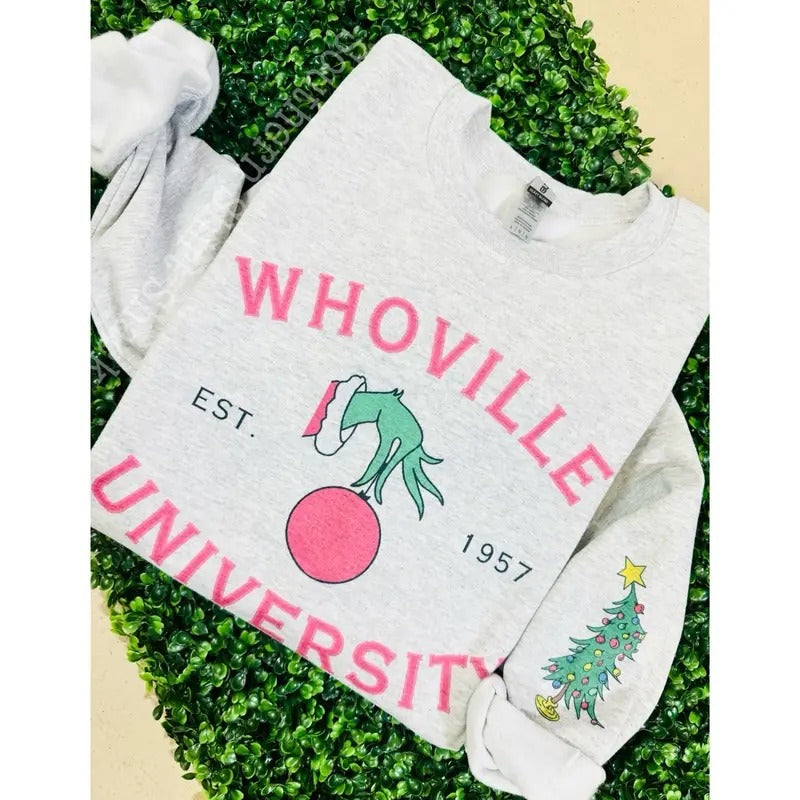 W.Ville University Sweatshirt | Preppy Pink Holiday Christmas Sweatshirt