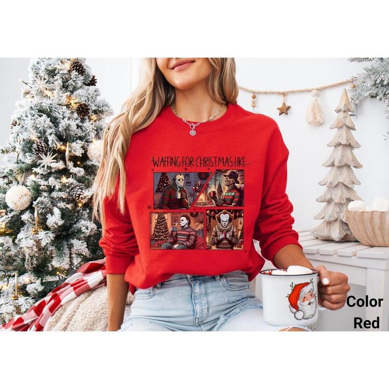 Waiting For Christmas Like Killer Friends Sweatshirt, Have A Killer Christmas, Cute Spooky Christmas Season Sweatshirt, Spooky Holiday Gifts