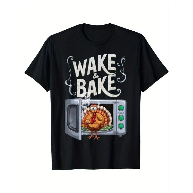 Wake & Bake Turkey Feast Fun Thanksgiving Chef Gift Idea Themed Men's T-Shirt made in usa