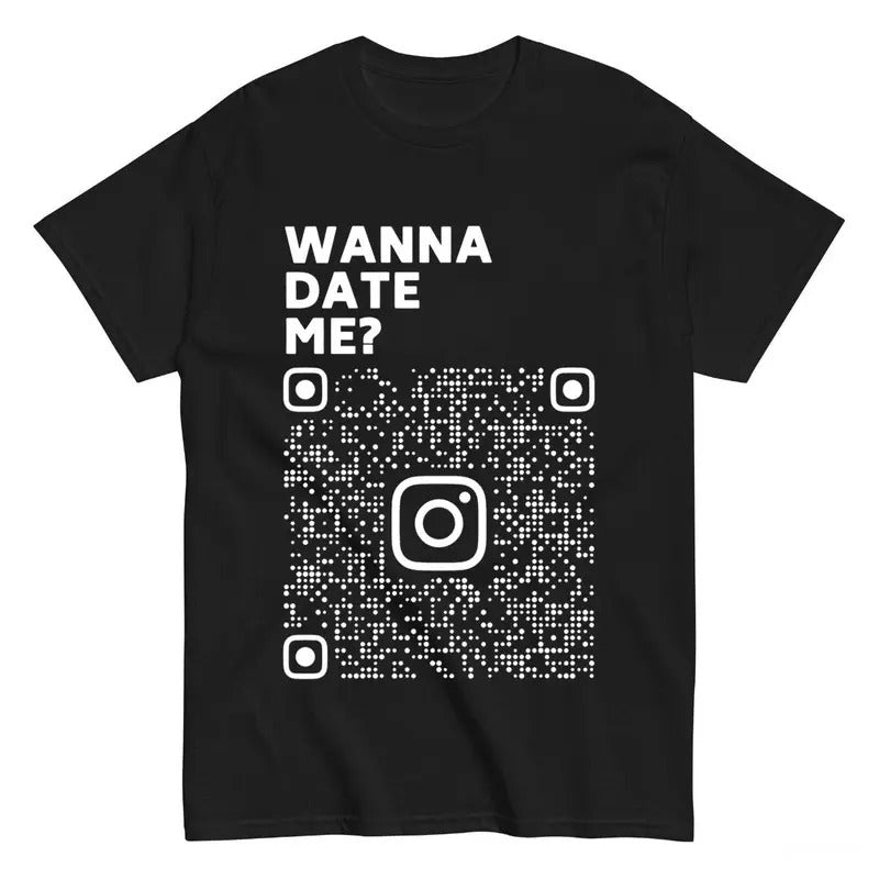 Wanna Date Me QR-Code Shirt Gift for Friends Red shirt_Cotton T-Shirt Casual Clothing Casual Clothing Casual Clothing